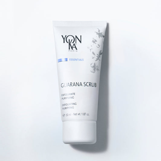 Guarana Scrub 50 ml jar with Yon-Ka Paris label and creamy rice bran and guarana seed scrub texture